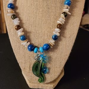 Women's glass seahorse necklace